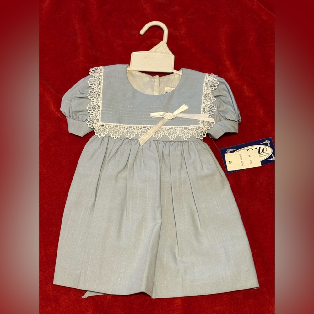 Blue Dress with White Lace Trim